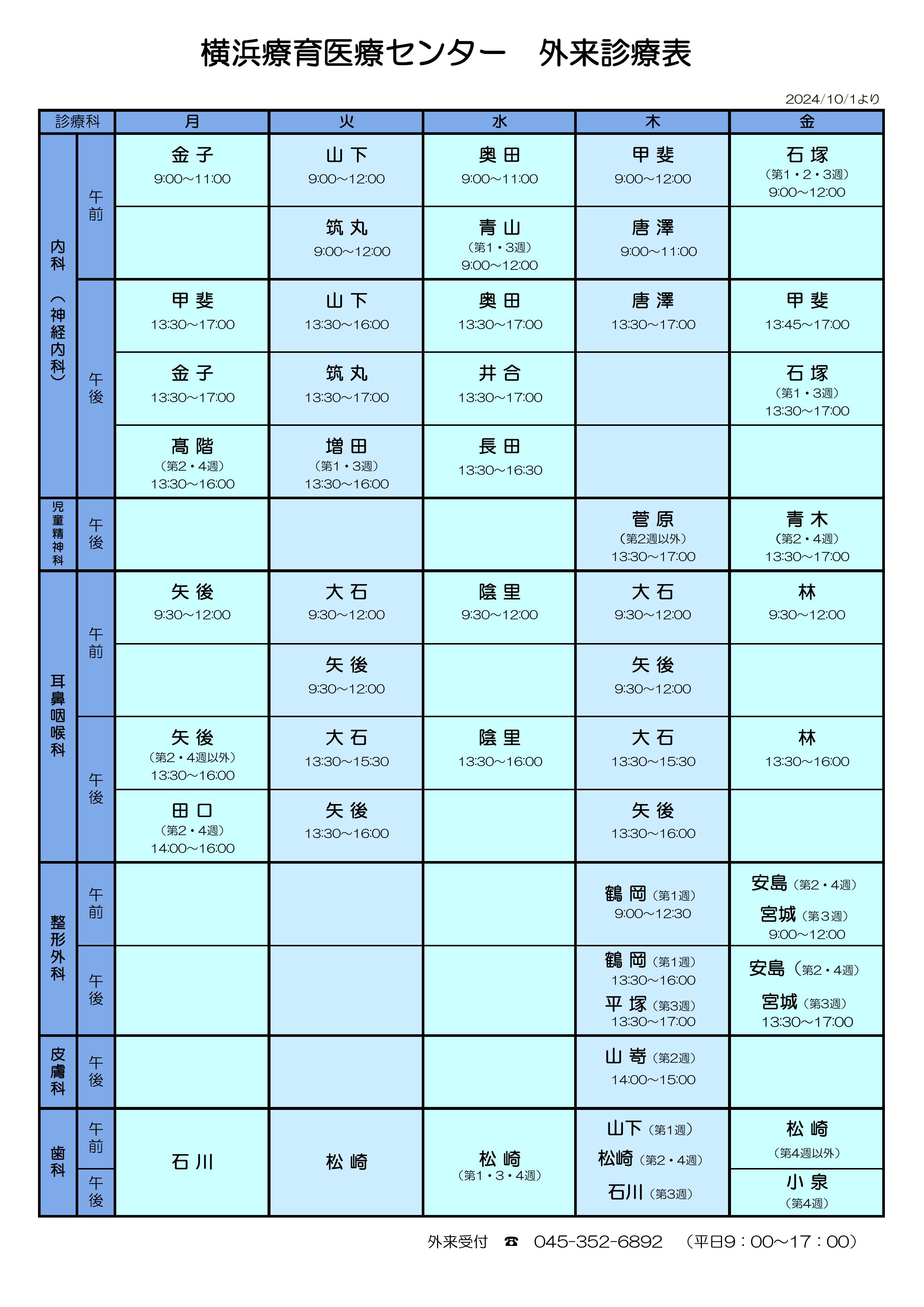 外来診療医表