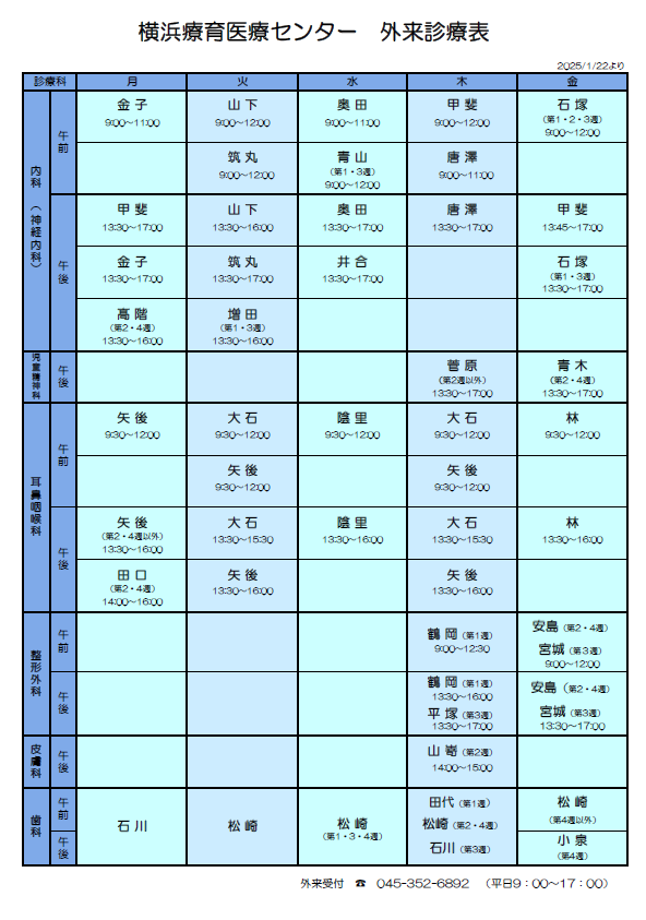 外来診療医表