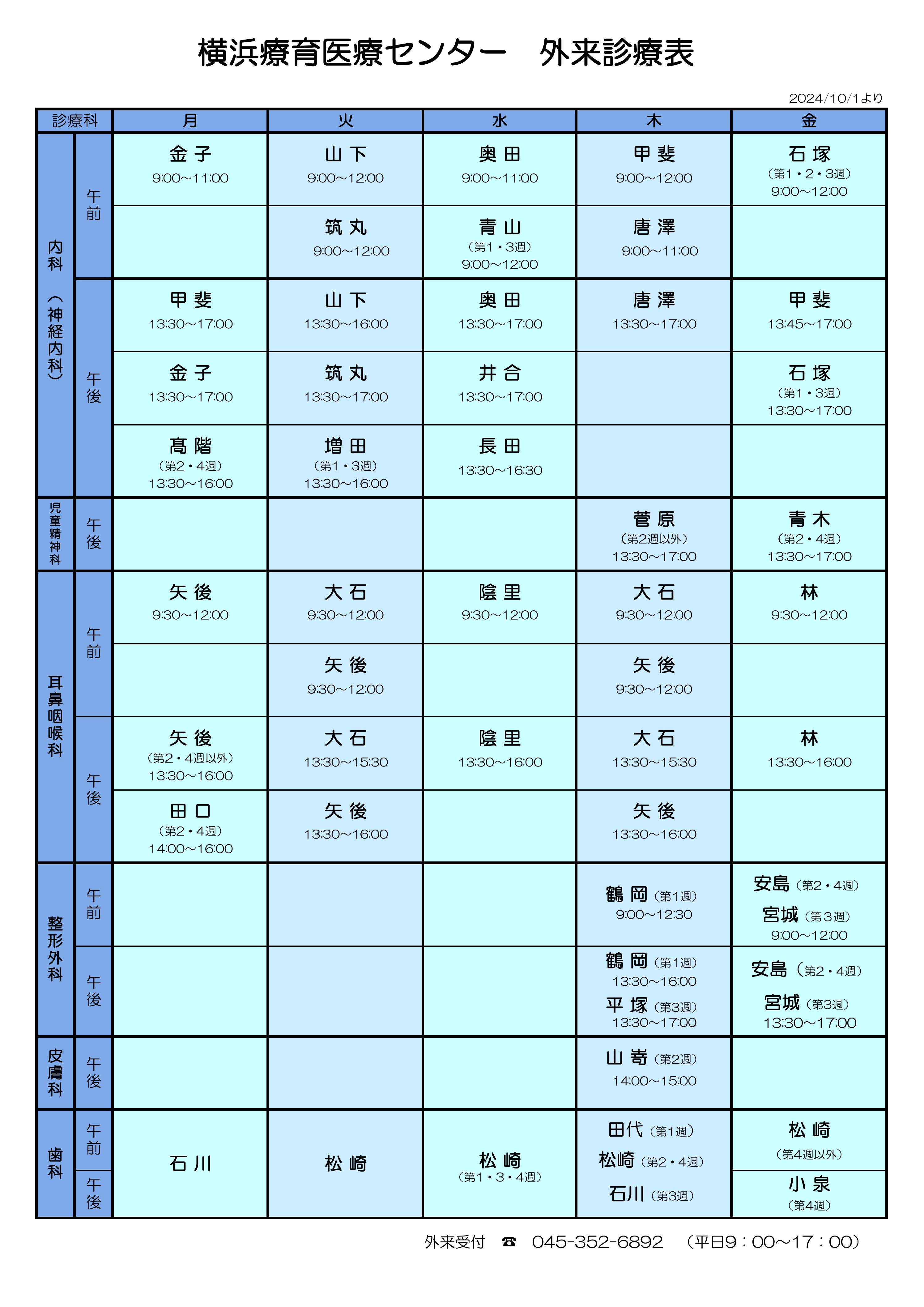 外来診療医表