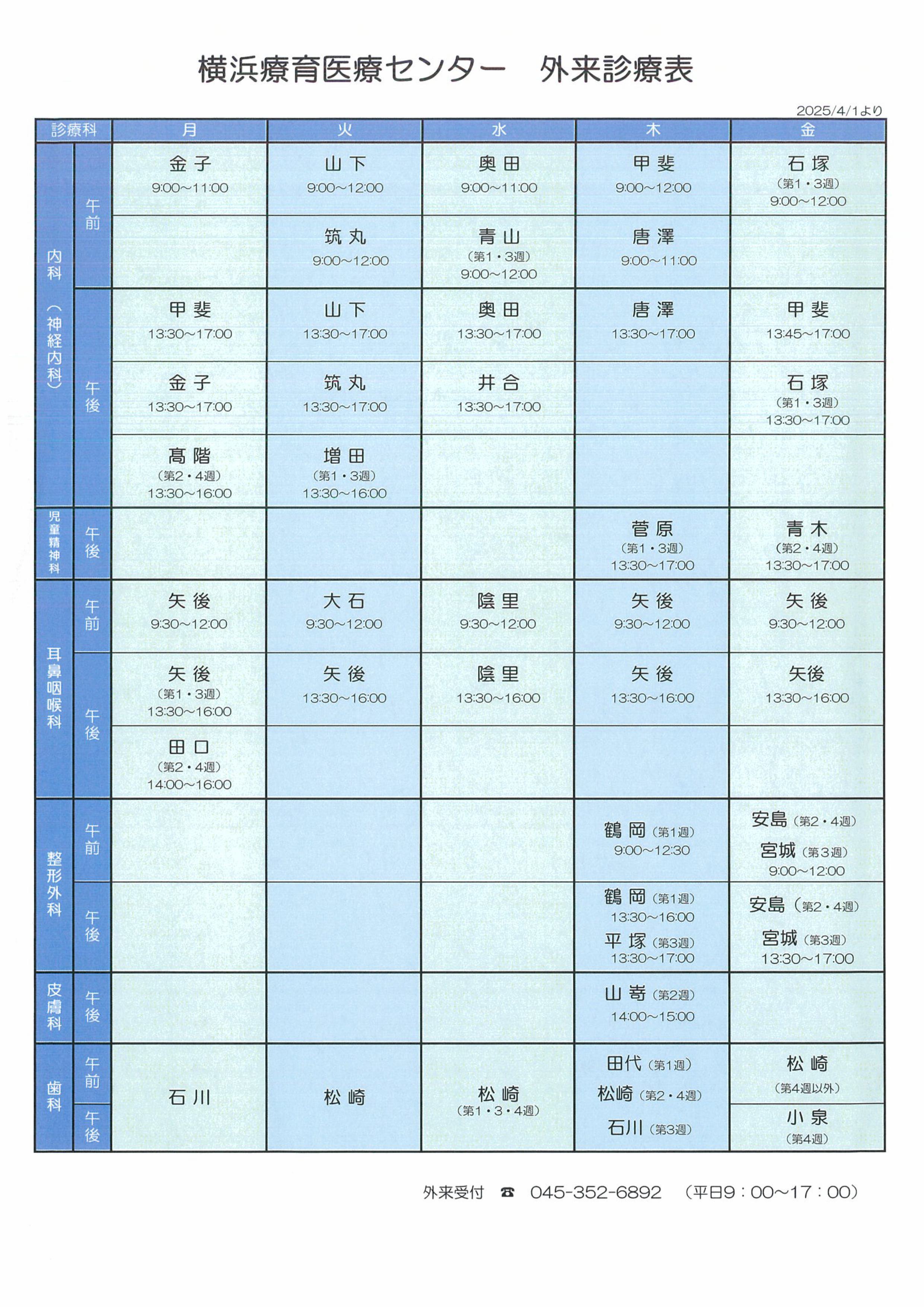 外来診療医表