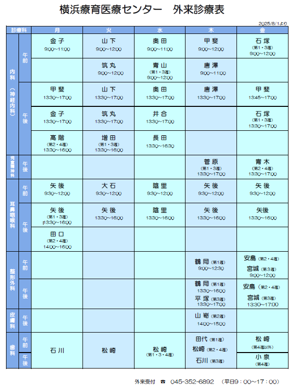 外来診療医表